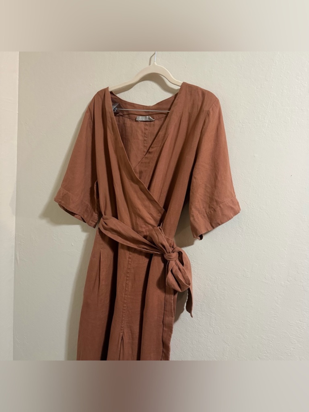 Everlane The Wrap Jumpsuit – Carob Brown 100% breathable linen boho silhouette 8 - Picture 4 of 13